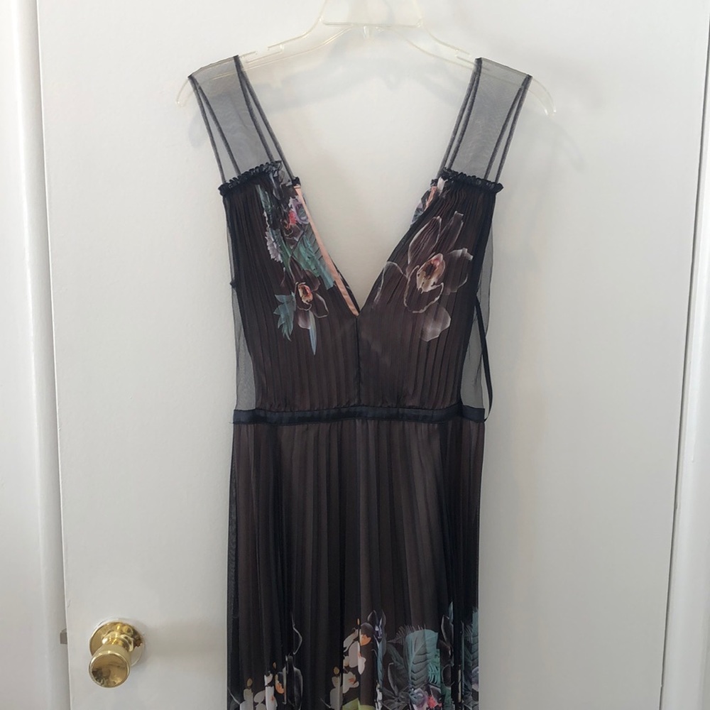 Floor length pleated floral gown